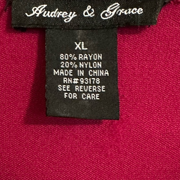 Audrey & Grace Raspberry Crew Neck Button Front Cardigan Sweater, Size XL - Picture 5 of 6